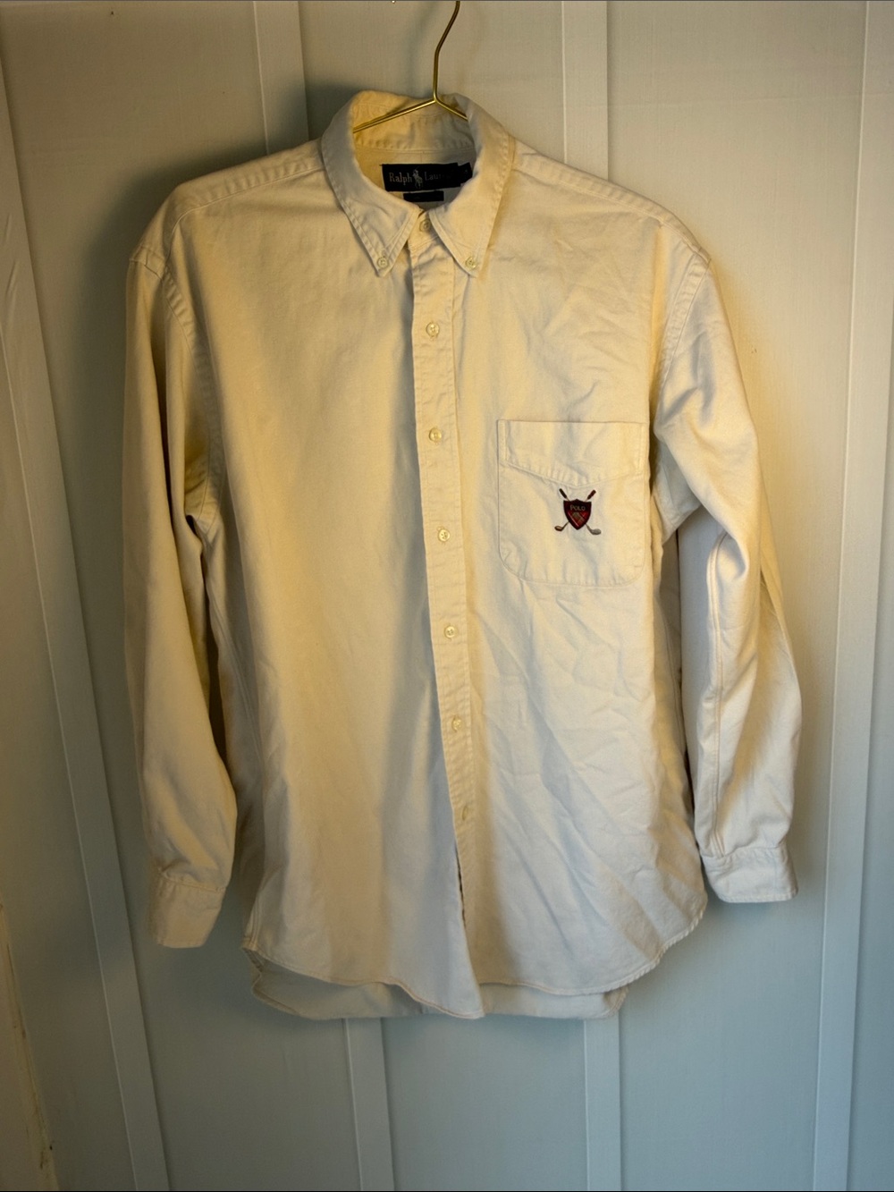Ralph Lauren Cream Long-Sleeve Button-Down Shirt with Chest Crest